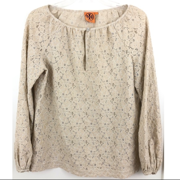 Tory Burch Tops - Tory Burch Lace Blouse - Taupe Long Sleeve - Sz 2